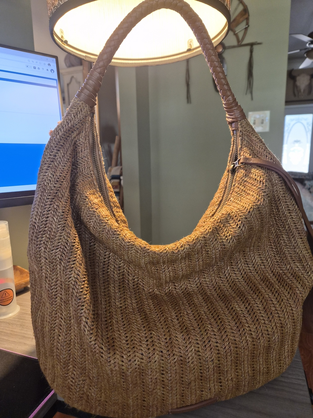 Lucky Brand Tan Woven Hobo Bag with Braided Strap